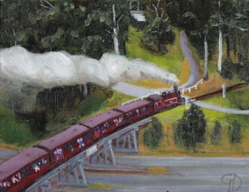 Puffing Billy from above.jpg - Puffing Billy from above Water-soluble oil on canvas board,7 x 9" (18 x 23 cm) Completed July 2017